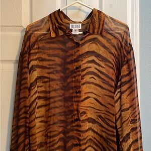bill blass Brown and Black Tiger-Print Button Down Shirt